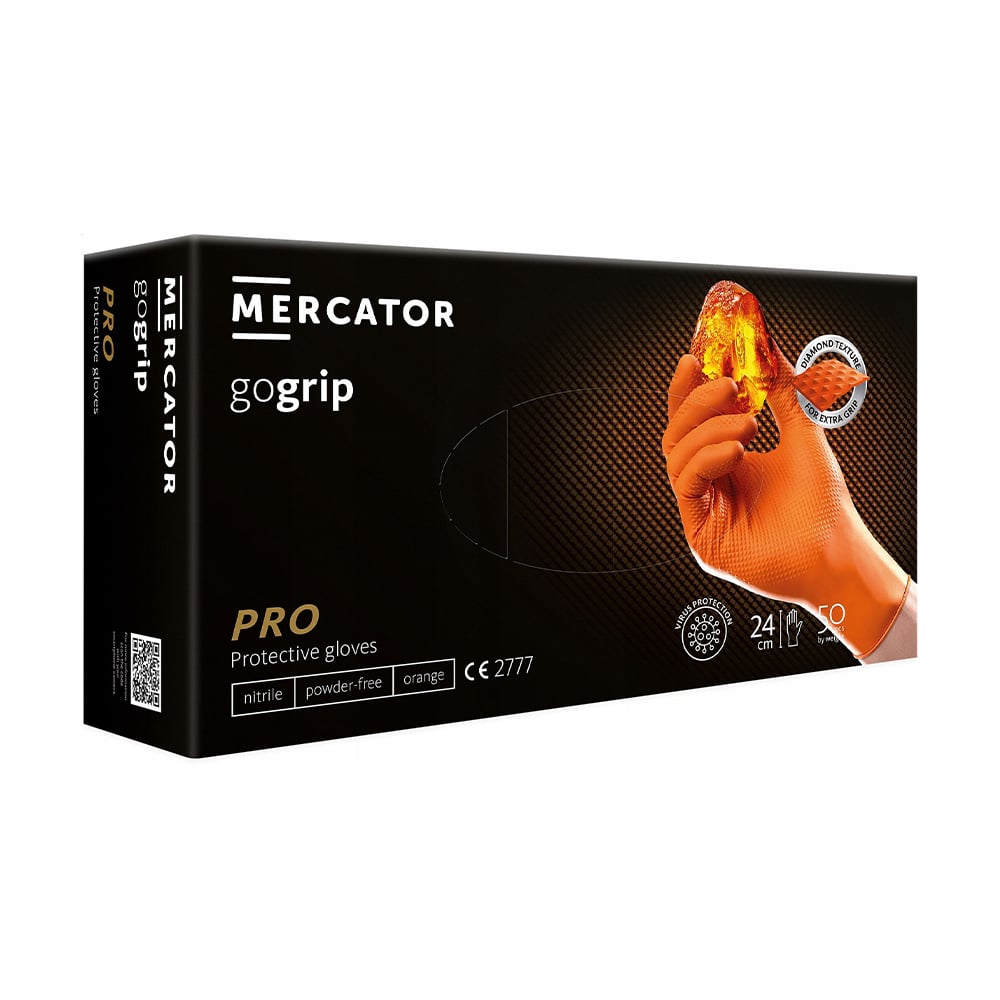 Рукавички нітрилові універсальні Mercator GoGrip Pro неприпудрені, нестерильні, розмір S, Orange, 50 шт